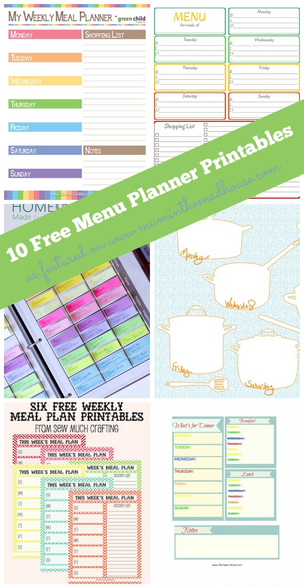 10 free menu planning printables